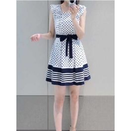 dress wanita motif polkadot D1954