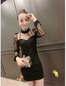 mock neck dress lengan panjang D2039