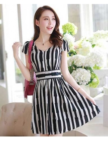 dress salur lengan pendek D2072