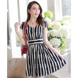 dress salur lengan pendek D2072