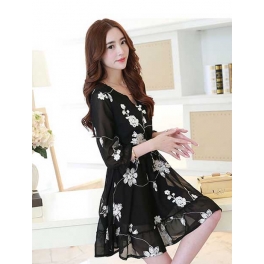 dress chiffon motif bunga D2240