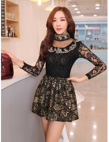 dress brukat lengan panjang D2242