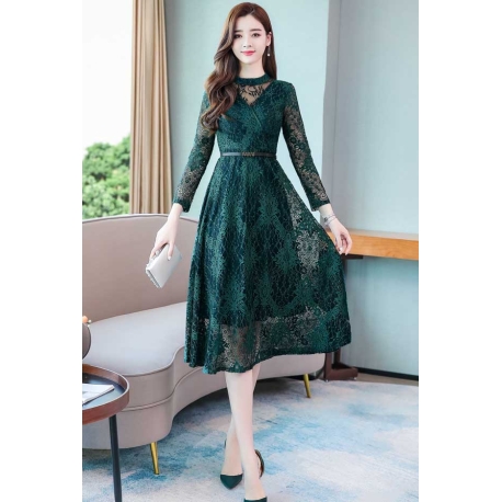 midi dress brukat wanita korea D8025