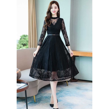 midi dress brukat wanita korea D8026