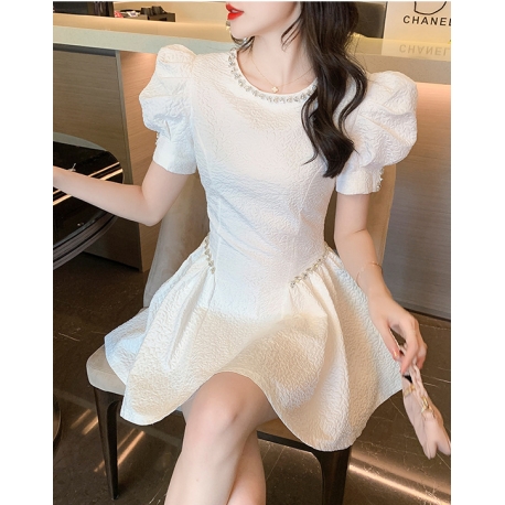 dress pesta putih korean style D8094