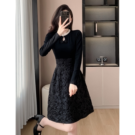 dress pesta hitam lengan panjang D8097