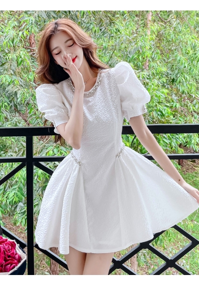 dress pesta putih korean style D8094