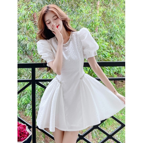 dress pesta putih korean style D8094