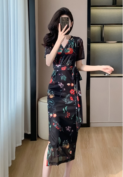 dress wanita korea v-neck D8140