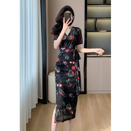 dress wanita korea v-neck D8140