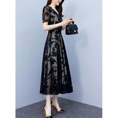 long dress wanita korea v-neck D8144