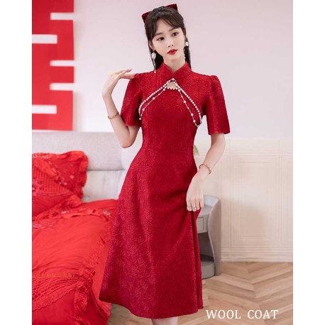 dress pesta merah wanita korea import D8159