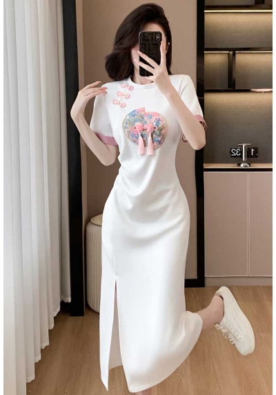 midi dress wanita korea lengan pendek D8163