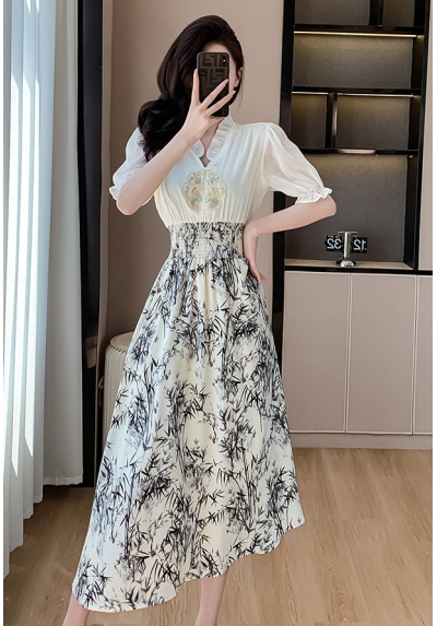 midi dress wanita korea lengan pendek D8195