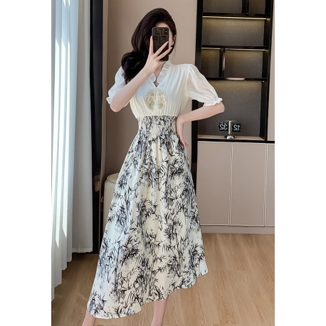 midi dress wanita korea lengan pendek D8195