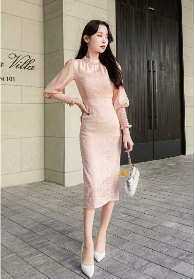 midi dress pesta wanita korea import D8158