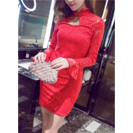 dress brukat kerah shanghai D2404