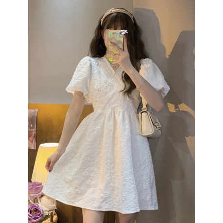 dress putih wanita korea D7867