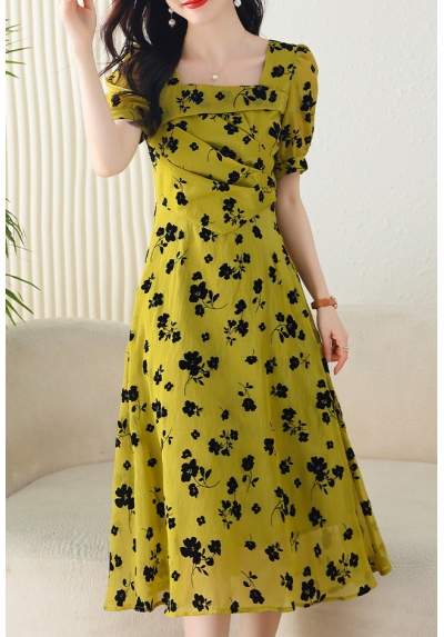 midi dress wanita korea motif bunga D8250