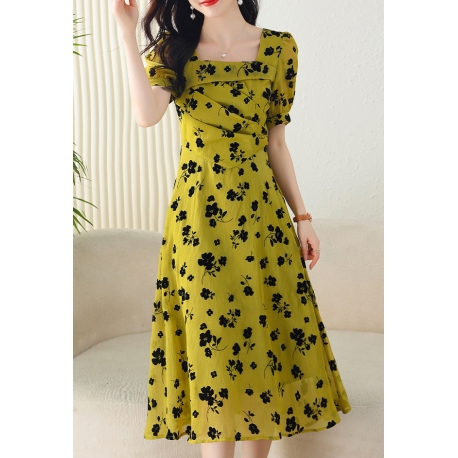 midi dress wanita korea motif bunga D8250