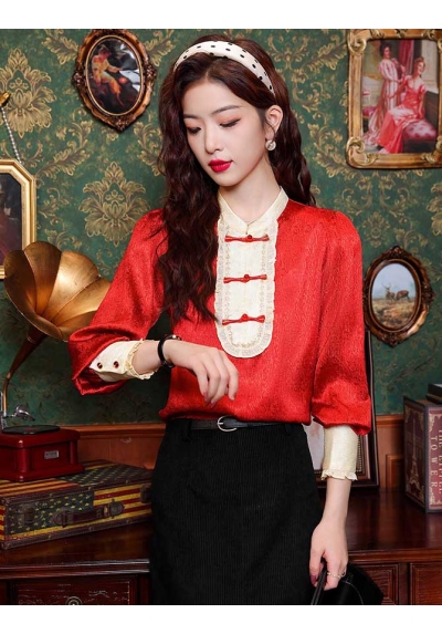 blouse cheongsam merah import  T8468