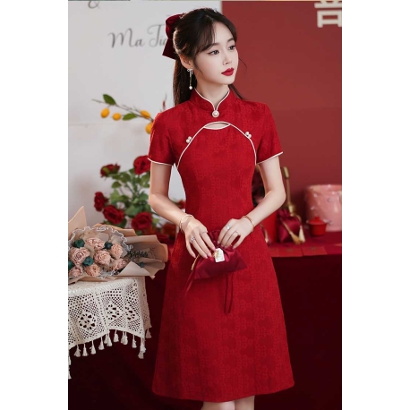 dress cheongsam merah import D8261