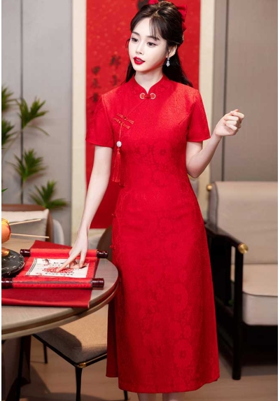 dress cheongsam merah import D8266