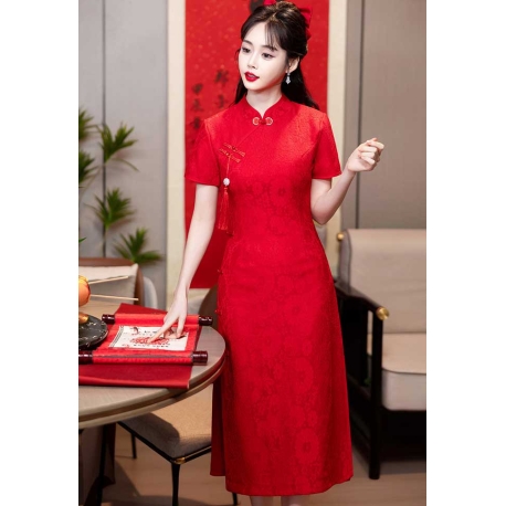 dress cheongsam merah import D8257