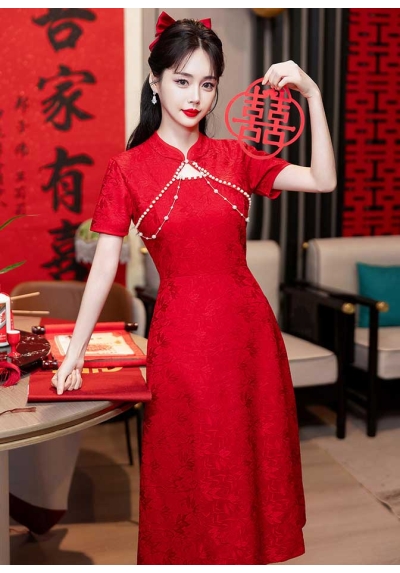 dress cheongsam merah import D8268