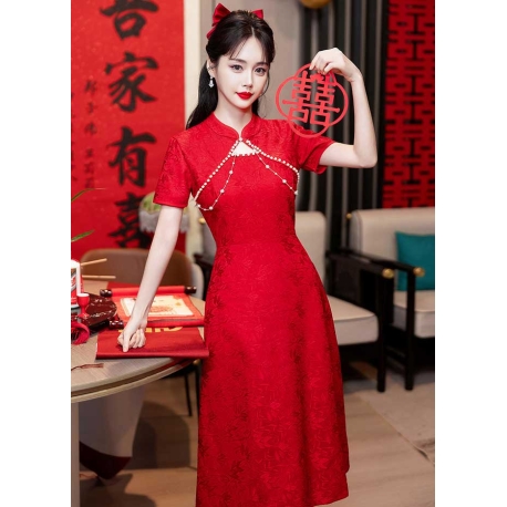 dress cheongsam merah import D8268