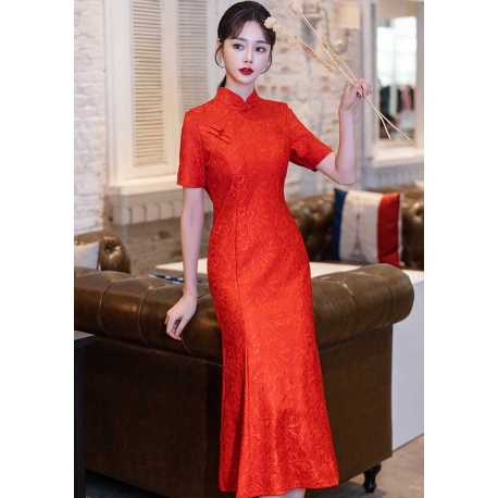 dress cheongsam merah import D8272