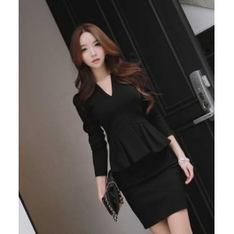 dress v-neck lengan panjang D2429