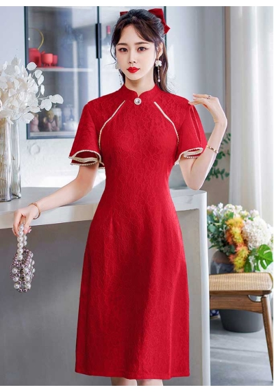 dress cheongsam merah import D8278