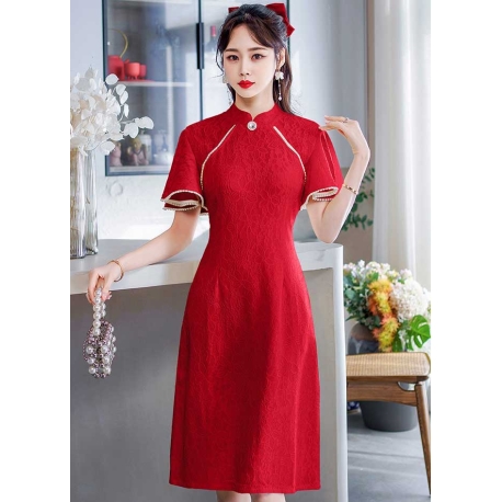 dress cheongsam merah import D8278