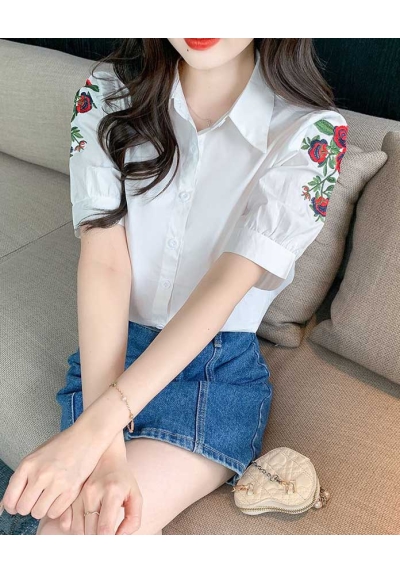 kemeja wanita korea import bordir bunga T8497