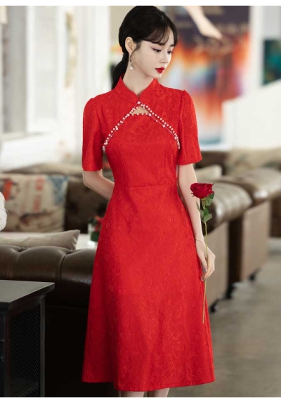 dress cheongsam merah import D8345