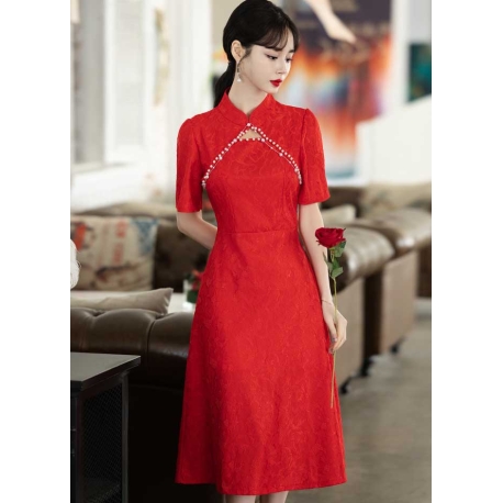 dress cheongsam merah import D8268