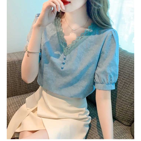 blouse v-neck wanita korea import T8533