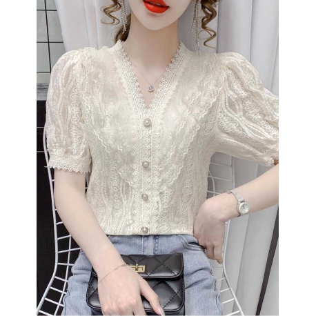 blouse v-neck wanita korea import T8540