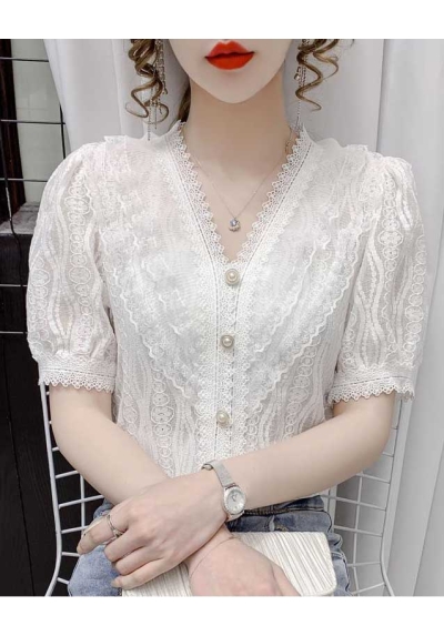 blouse v-neck brukat renda import T8541