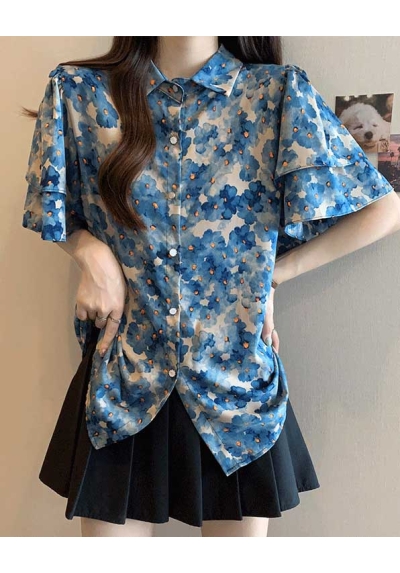 kemeja kerja wanita korea import motif bunga T8527