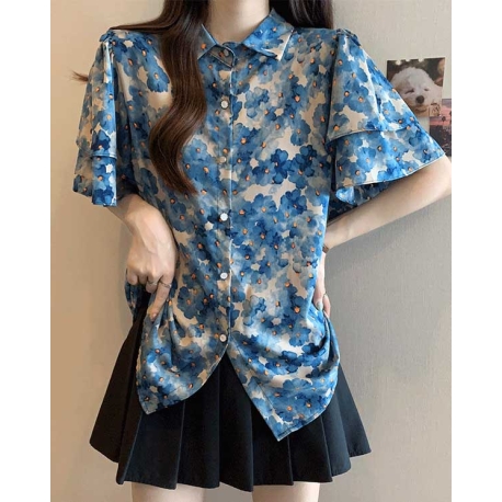 kemeja kerja wanita korea import motif bunga T8527