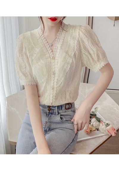 blouse v-neck brukat renda import T8541