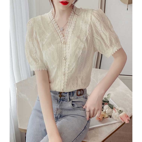 blouse v-neck brukat renda import T8541