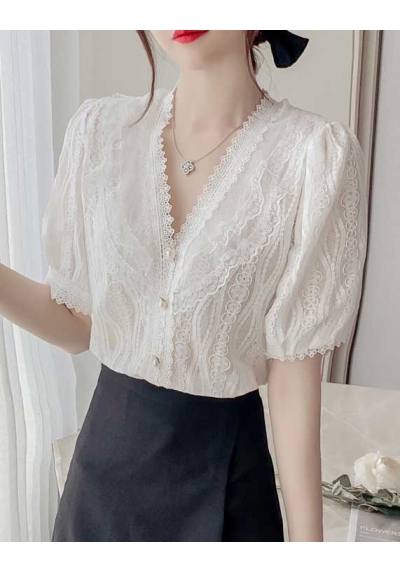 blouse v-neck brukat renda import T8559