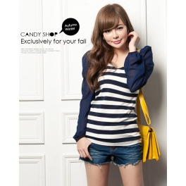 blouse salur lengan panjang t811