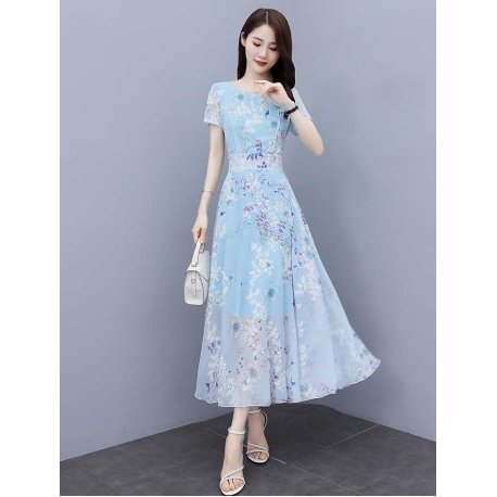 long dress wanita korea motif bunga bunga D8368