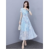 long dress wanita korea motif bunga bunga D8369