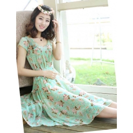 midi dress motif bunga D2675