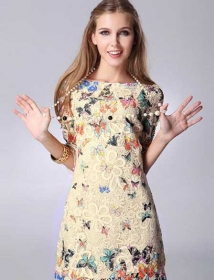 dress brukat motif kupu-kupu D2856